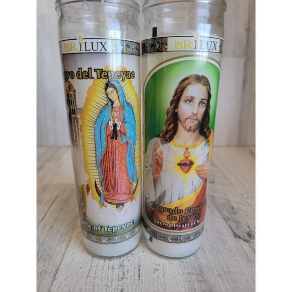 Religious Hail Mary Jesus candle tall set home decor - Picture 2 of 9